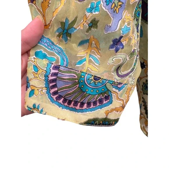 Soft Surroundings Green & Blue Floral Print Long Sleeve Button-Down Shirt Size L - Picture 9 of 16